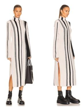 Loulou Studio Ivory and Black Long Sleeve Knit Maxi Dress